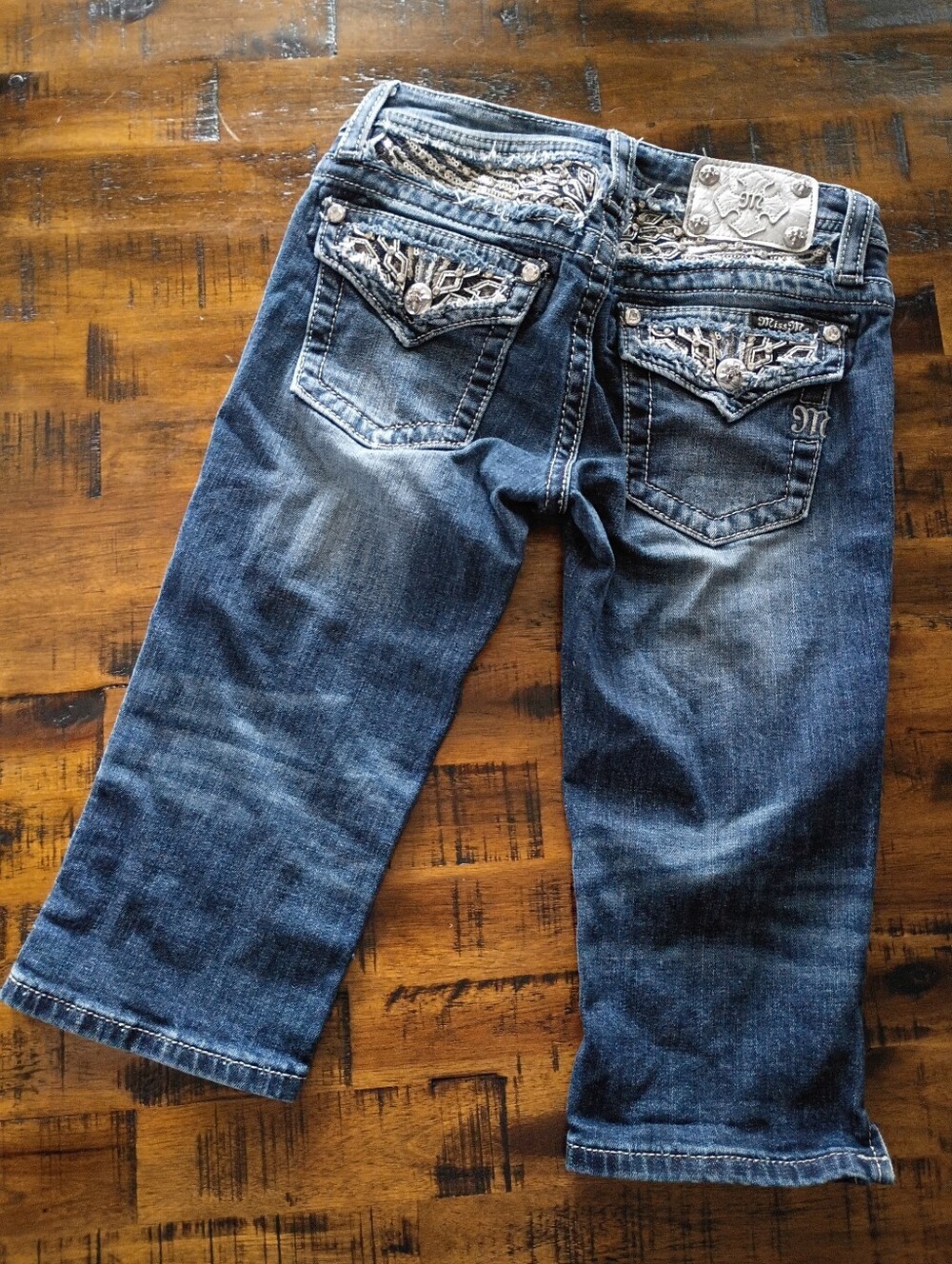 Miss Me Blue Embroidered Back Pocket Cropped Jeans